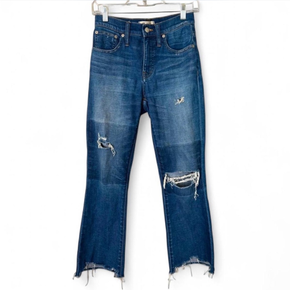 Sz 25 Madewell Cali Boot Denim Distressed Mid-Rise Cropped Jeans